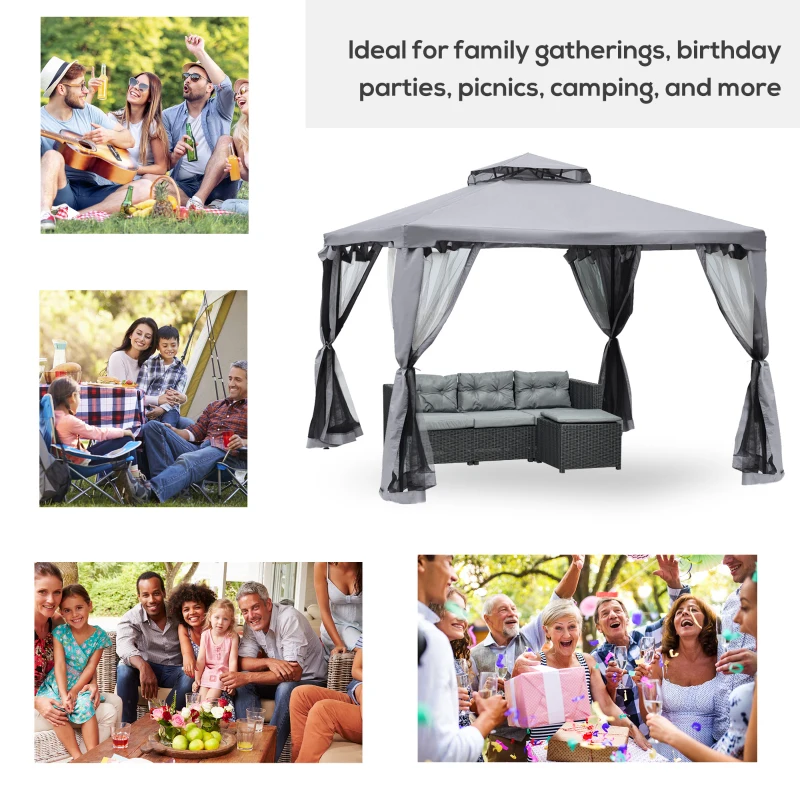 Best 3 x 3 m Metal Gazebo, Garden Pavillion, Double Roof Outdoor Canopy Shelter with Mesh Sidewalls, Grey - Image 7