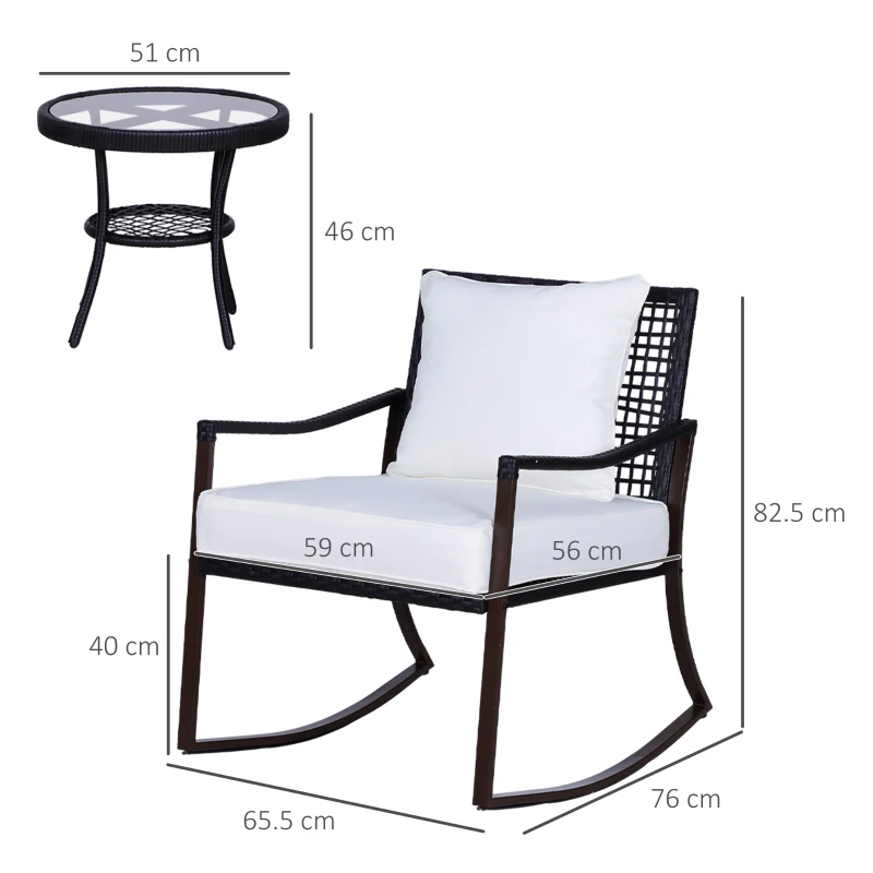 Best Rattan Bistro Set, 3 Pieces Wicker Garden Furniture Set with Rocking Chairs and Round Glass Top Coffee Table, Small Balcony Furniture with Cushions for Outdoor, Porch, Brown - Image 3