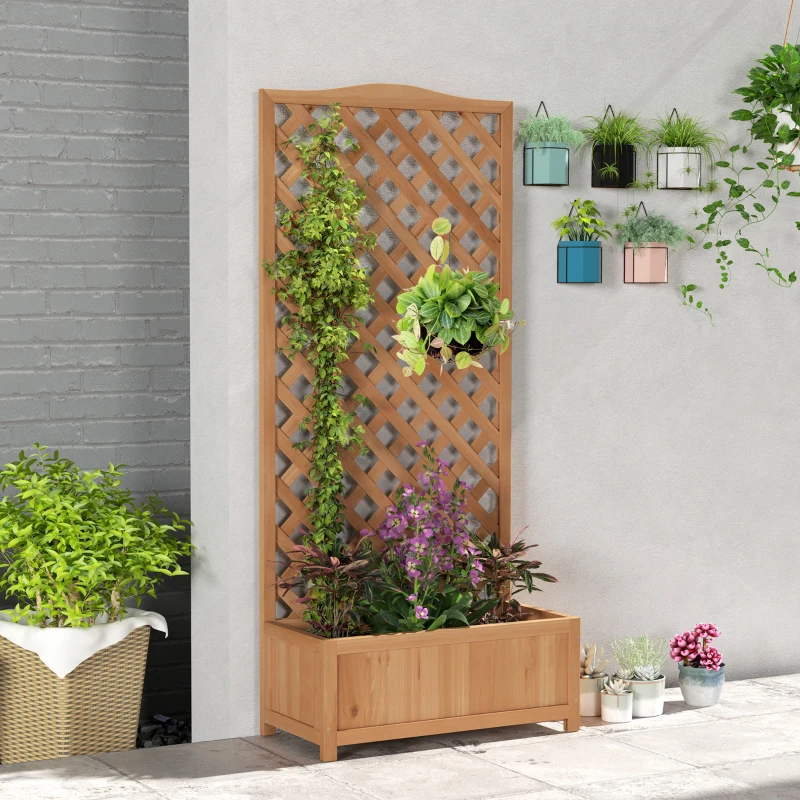 Best 53L Garden Wooden Planter Box with Trellis Free Standing Flower Raised Bed with Lattice for Climbing Plants, 76cm x 36cm x 170cm, Brown - Image 2