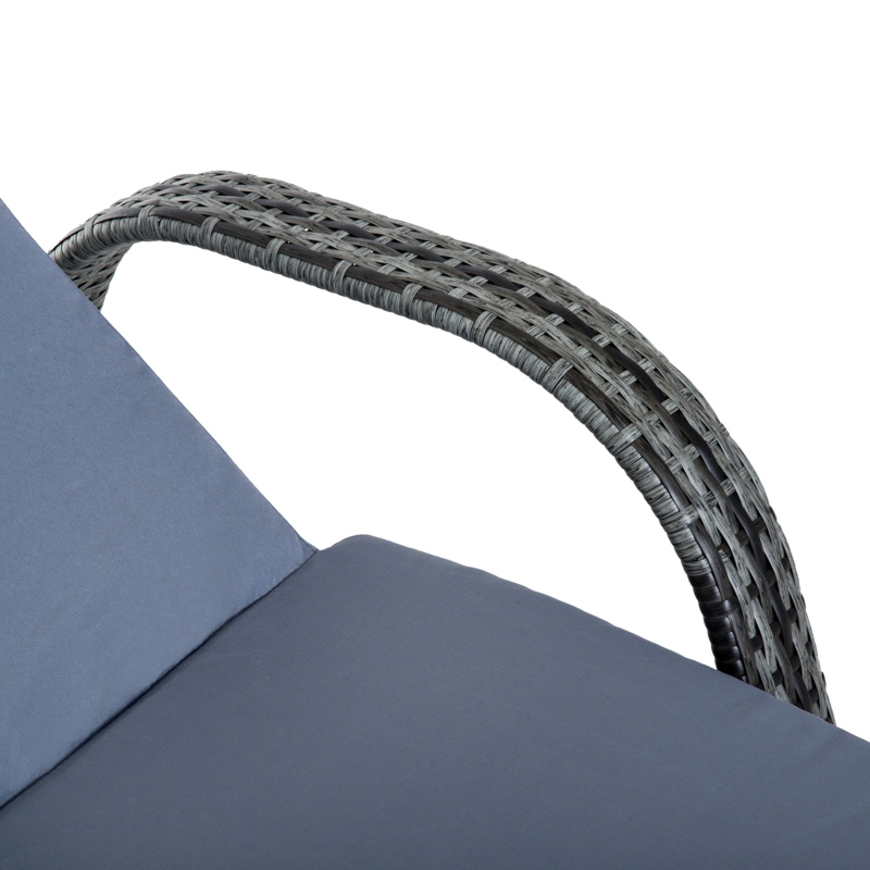 Best 3 Pieces Rattan Sun Loungers, Garden Wicker Wheeling Recliner , PE Rattan Lounge Chairs w/ Cushions & Side Coffee Table Grey - Image 9