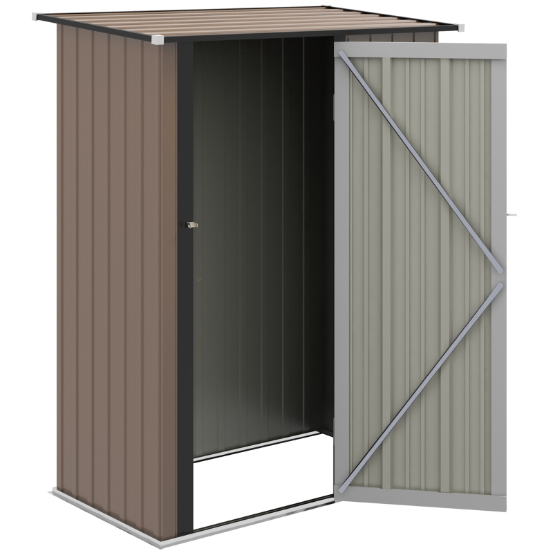 Best 5ft x 3ft Metal Garden Storage Shed, Outdoor Tool Shed with Sloped Roof, Lockable Door for Tools, Equipment, Brown - Image 11