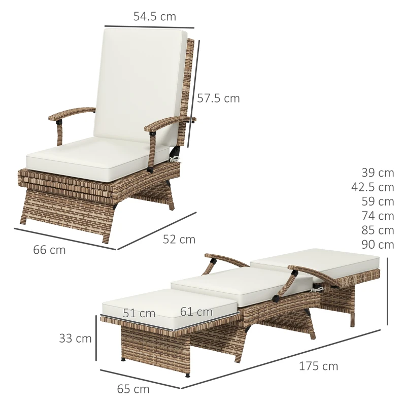 Best 80° Reclining Rattan Lounger - White/Brown - Image 3