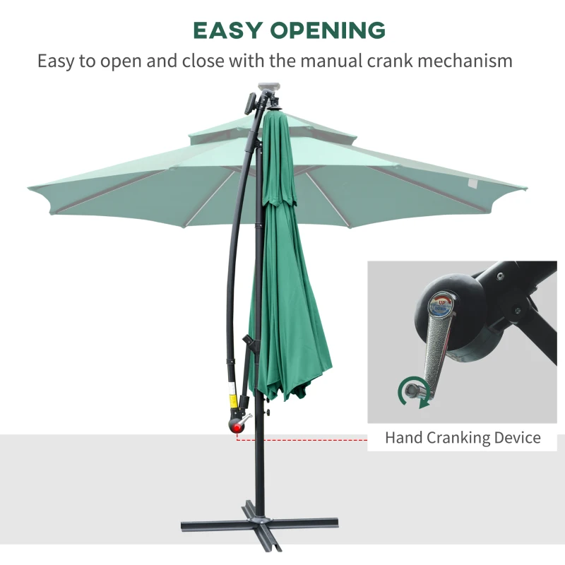 Best 3(m) Cantilever Banana Parasol Hanging Umbrella with Double Roof, LED Solar lights, Crank, 8 Sturdy Ribs and Cross Base for Outdoor, Garden, Patio, Green - Image 7
