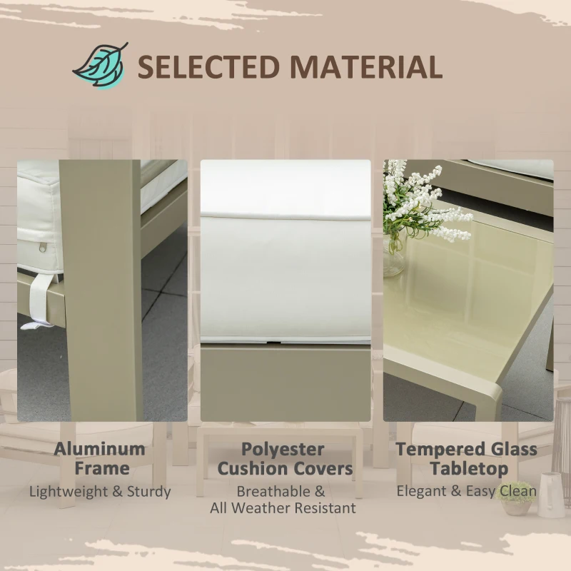 Best 4 Pieces Outdoor Garden Furniture Set, Aluminium Frame Backyard Furniture w/ Thick Padded Cushioned Loveseat, 2 Chairs, and Glass Top Table, Champagne Gold - Image 6