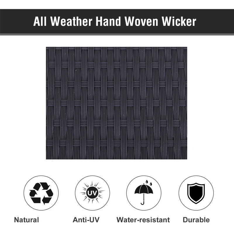 Best 2 Seater Rattan Lounger Adjustable Double Chaise Chair Loveseat w/ Cushion Black - Image 5