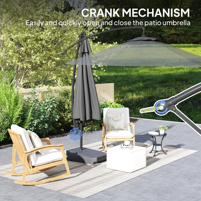 Best 3(m) Garden Cantilever Parasol with Fillable Base, Wind Protection Strap, Cover, Round Banana Hanging Umbrella with Crank Handle and Tilt, Patio Umbrella for Outdoor Sun Shade, UPF50+, Grey - Image 9