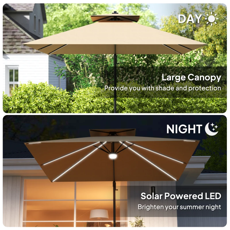 Best 2.5m Cantilever Parasol with Solar Powered LED Lights, 360° Rotation, Tilt Adjustment, Crank Handle, Khaki - Image 5