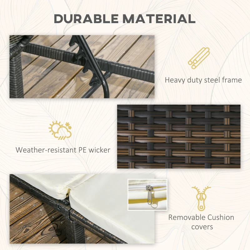 Best Set of Two Reclining Rattan Sun Loungers, with Cushions - Brown/Cream - Image 7