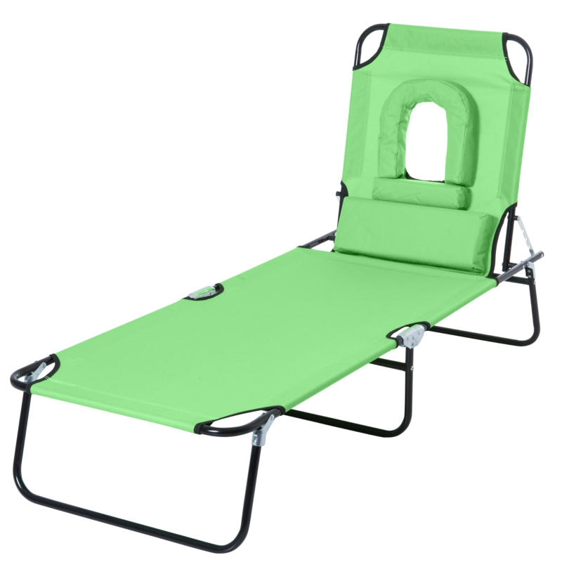 Best Outdoor Folding Sun Lounger with Face Hole, 4 Level Adjustable Backrest Reclining Garden Lounger, Garden Recliner Sunbed with 600 D Oxford Cloth Seat and Pillow for Beach, Green - Image 11