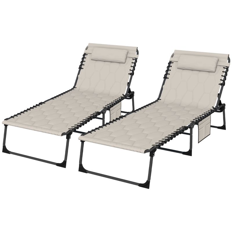 Best Set of Two Sun Loungers, with Five-Position Reclining Backs - Khaki - Image 11