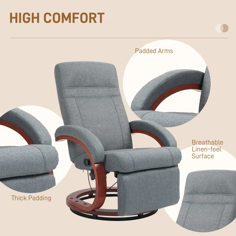 Best 135° Manual Reclining Swivel Chair, with Footrest - Grey - Image 7