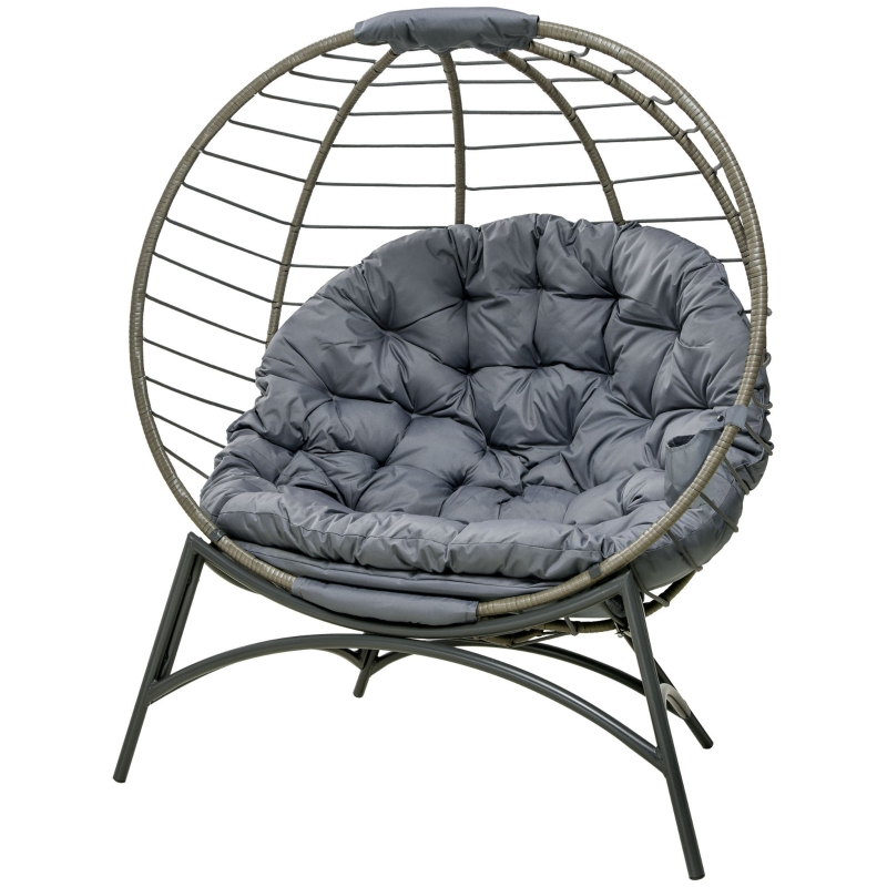 Best Folding Rattan Egg Chair, Freestanding Basket Chair with Cushion, Bottle Holder Bag for Outdoor or Indoor, Grey - Image 12