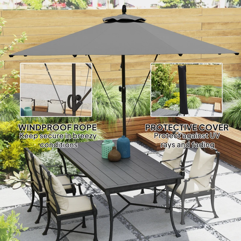 Best 3(m) Garden Cantilever Parasol with Cover and Wind Protection Strap, Round Overhanging Umbrella with Crank Handle and Tilt, Banana Patio Umbrella for Outdoor Sun Shade, UPF50+, Grey - Image 4
