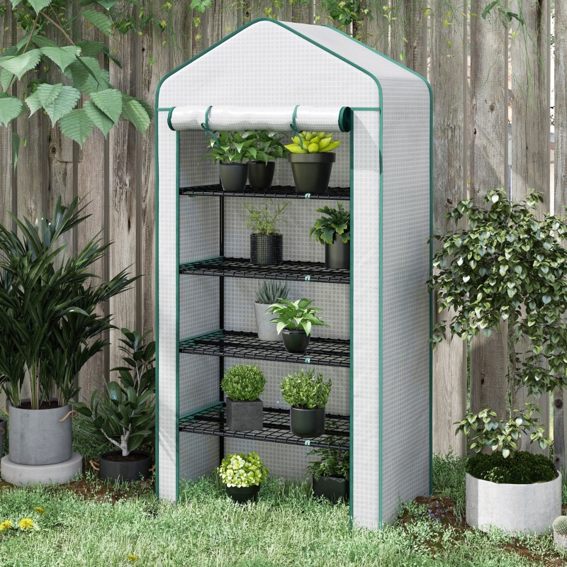 Best 5 Tier Widened Mini Greenhouse with Reinforced PE Cover, Portable Indoor Outdoor Green House with Roll-up Door and Wire Shelves, 193H x 90W x 49Dcm, White - Image 10