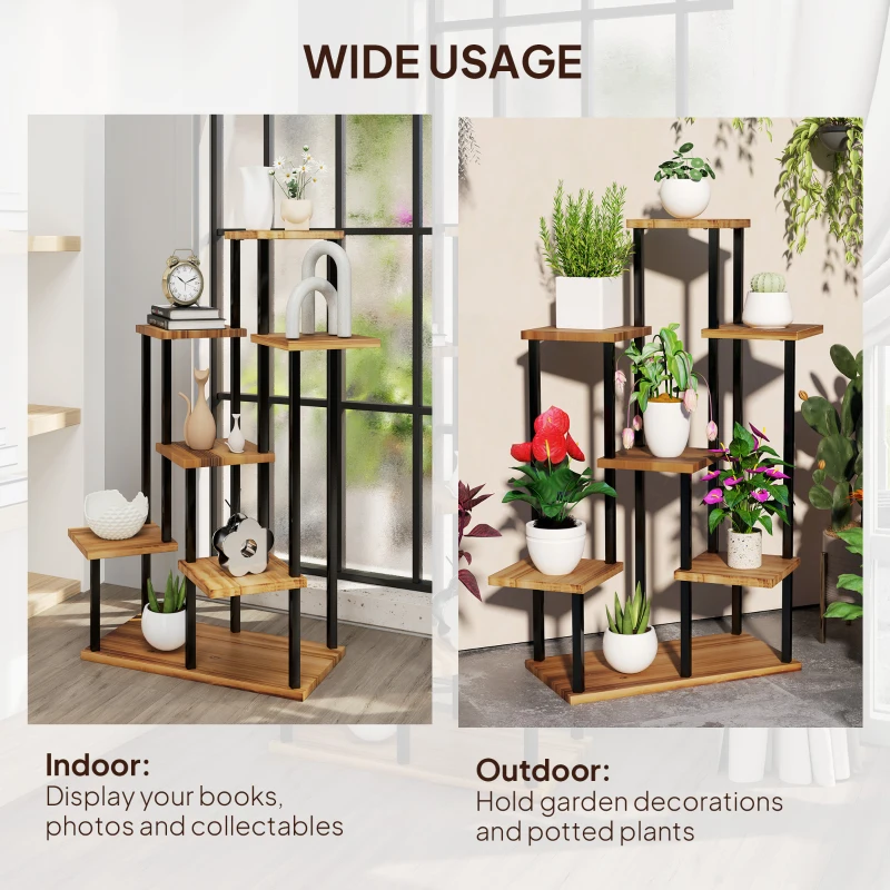 Best 7 Tier Plant Stand Indoor Outdoor, Tiered Corner Steel Wood Plant Shelf for Multiple Plants, Tall Flower Stand Display Rack for Garden Patio Balcony Living Room, Carbonised Finish - Image 7