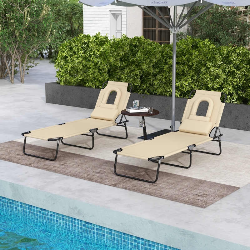 Best Outdoor Folding Sun Lounger Set of 2 with Face Hole, 4 Level Adjustable Backrest Reclining Garden Lounger, Garden Recliner Sunbed with 600 D Oxford Cloth Seat and Pillow for Beach, Sand - Image 10