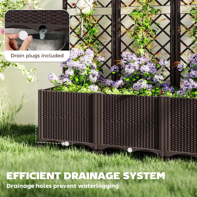 Best Raised Garden Bed with Trellis, Plastic Planter Box with Drainage Holes and Drain Plugs for Climbing Plants, Vegetables, Flowers, Brown - Image 6
