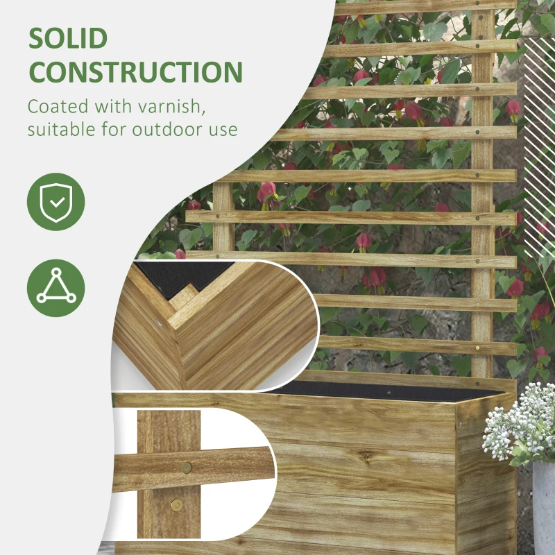 Best Wooden Raised Planter, with Back Trellis - Natural Finish - Image 6