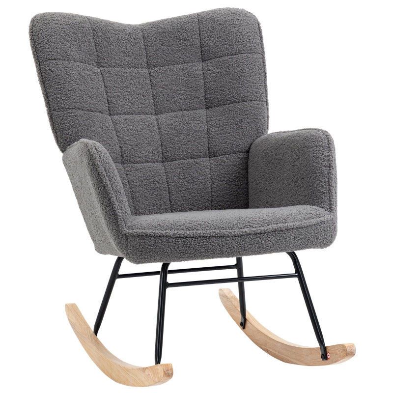 Best Berber Fleece Nursery Glider Rocker for Nursing, Wingback Rocking Chair for Living Room, Dark Grey - Image 10