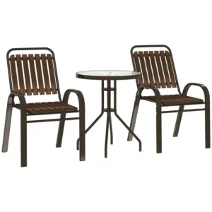 Best 3 Pieces Patio Bistro Set with Stackable Chairs, Tempered Glass Table, for Outdoor, Balcony, Patio, Garden, Dark Brown