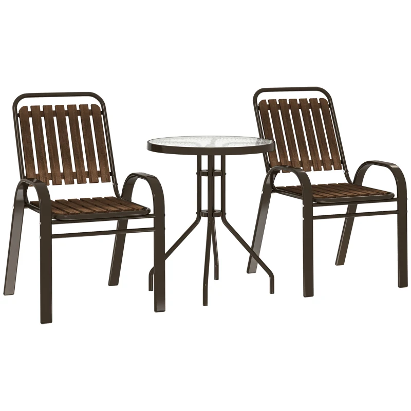 Best 3 Pieces Patio Bistro Set with Stackable Chairs, Tempered Glass Table, for Outdoor, Balcony, Patio, Garden, Dark Brown