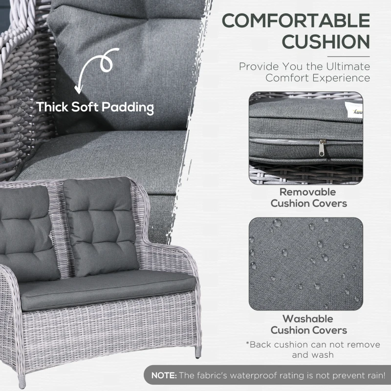 Best Garden PE Rattan Dining Sofa Set, Outdoor 4 Seater Wicker Furniture, High Back Chairs with Cushions, Tempered Glass Coffee Table for Patio, Mixed Grey - Image 5