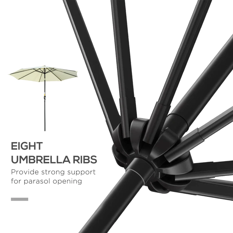 Best 3(m) Tilting Parasol Garden Umbrellas, Outdoor Sun Shade with 8 Ribs, Tilt and Crank Handle for Balcony, Bench, Garden, Beige - Image 7