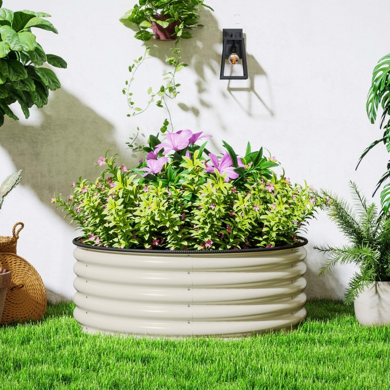 Best Galvanised Raised Garden Bed with Safety Edging, Outdoor Raised Planter Box with Gloves, 120 x 120 x 43cm, Cream White - Image 10