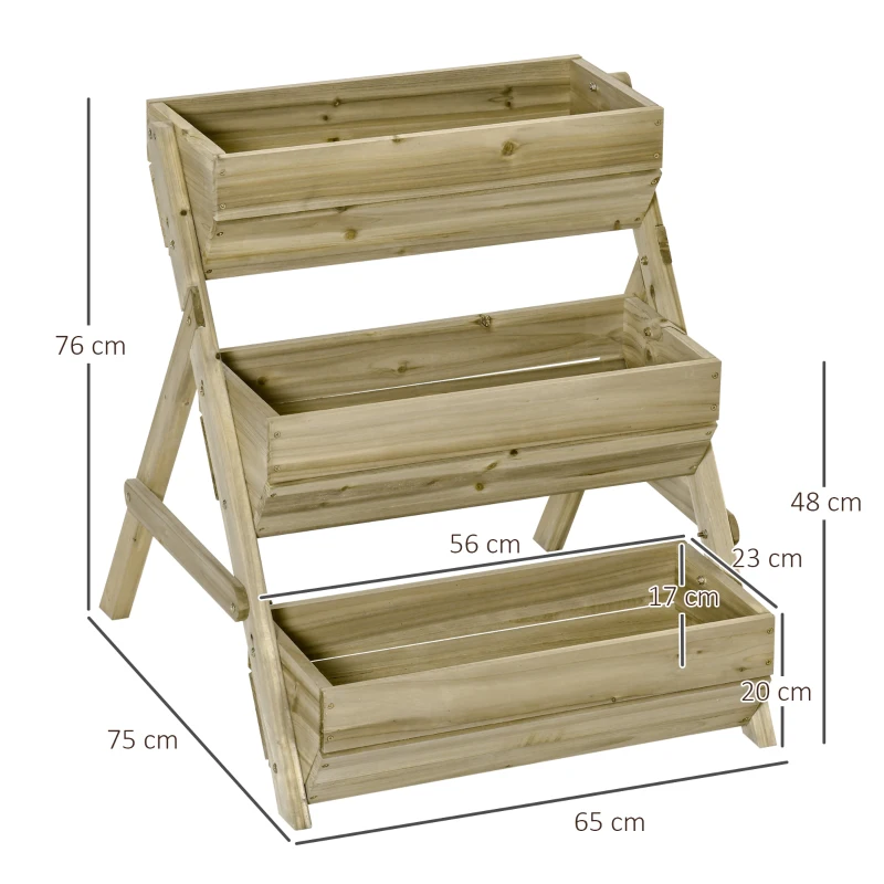 Best 3 Tier Raised Garden Bed Wooden Elevated Planter Box Kit, 66L for Flower, Vegetable, Herb, 65x75x78cm, Green - Image 3