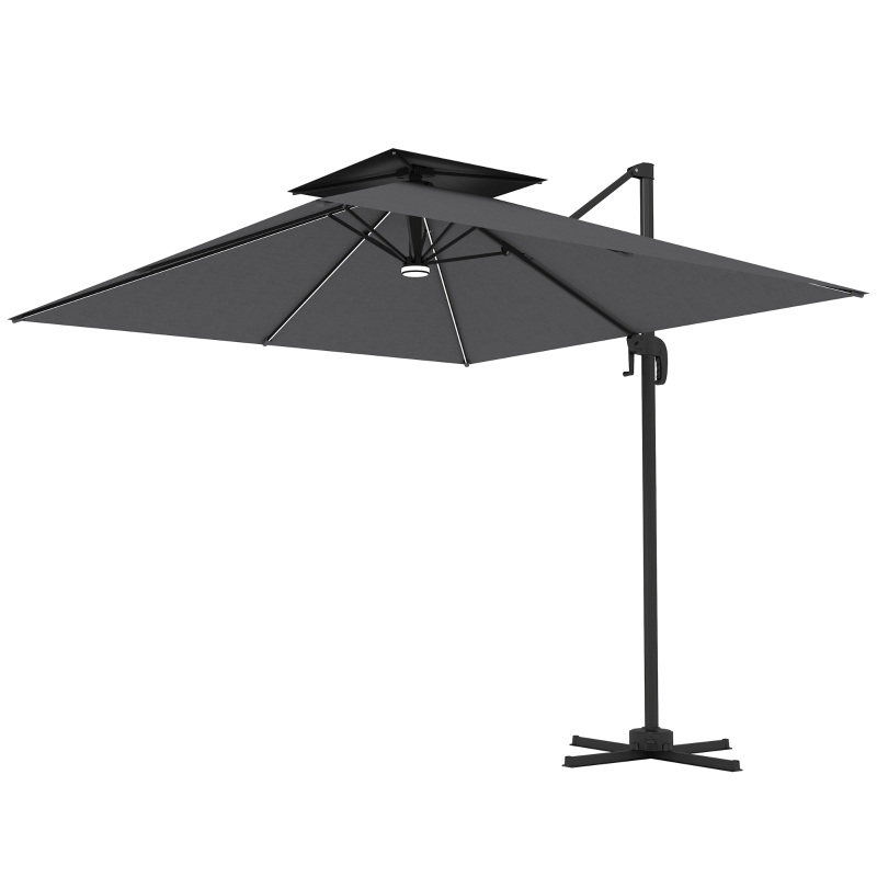 Best 2.5m Cantilever Parasol with Solar Powered LED Lights, 360° Rotation, Tilt Adjustment, Crank Handle, Dark Grey - Image 11