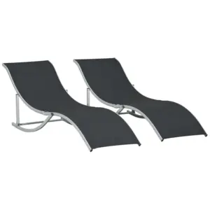 Best 2 Pieces Folding Sun Lounger, S-shaped Lounge Chairs Reclining Sleeping Bed with Aluminium Frame