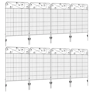 Best Decorative Garden Fencing, 8PCs 43in x 23ft Outdoor Picket Fence Panels, Rustproof Metal Wire Landscape Flower Bed Border Edging Animal Barrier, Black