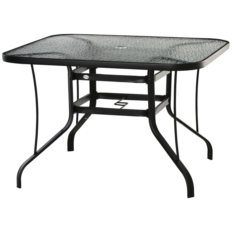 Best Square Outdoor Garden Dining Table with Parasol Hole, Tempered Glass Top, Steel Frame for Garden, Lawn, Patio, Black - Image 11