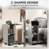 Best C-Shape End Table Unique Storage Unit w/ 2 Shelves 4 Wheels Freestanding Home Office Furniture Cabinet Square Studio Grey - Image 5