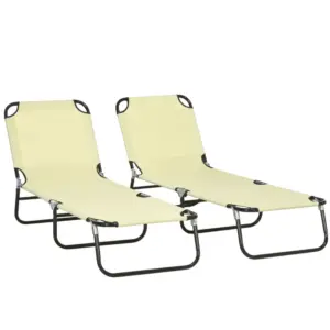 Best Set of Two Metal Frame Folding Sun Loungers - Beige