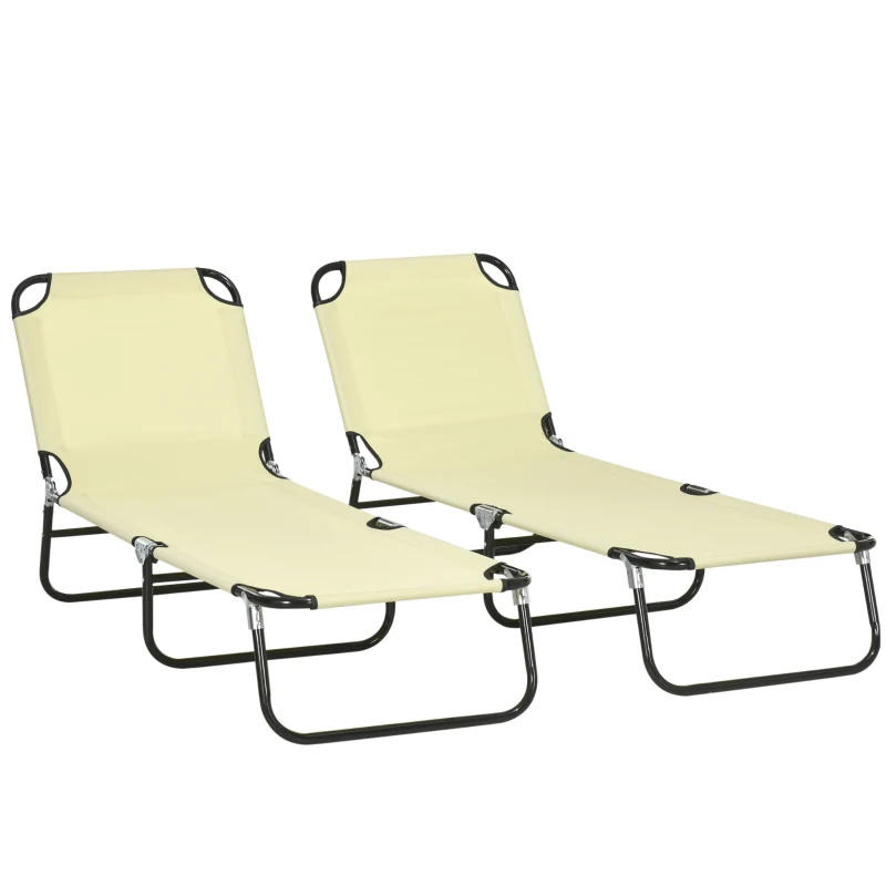Best Set of Two Metal Frame Folding Sun Loungers - Beige