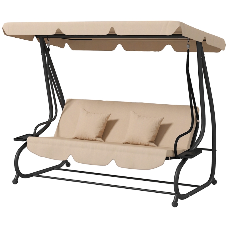 Best Three-Person garden Swing Chair, with Adjustable Canopy - Light Brown - Image 11