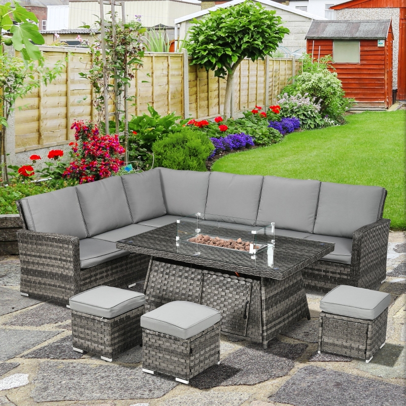 Best Seven-Piece Firepit Table Rattan Sofa Set - Grey - Image 10