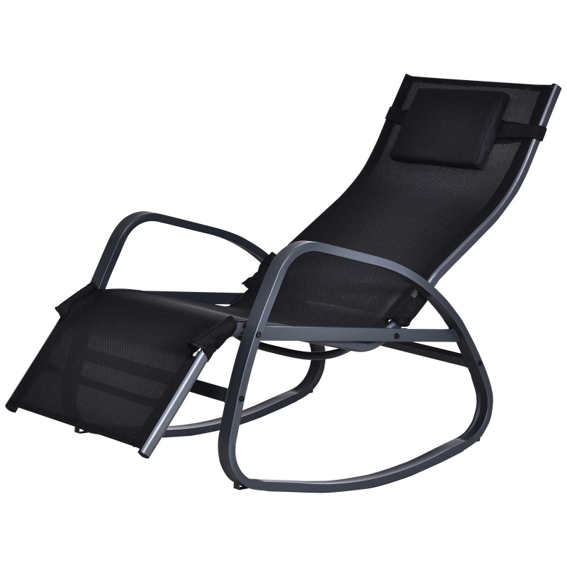 Best Garden Rocking Chair with 5-Level Adjustable Backrest, Rocking Sun Lounger with Removeable Headrest Pillow, Footrest, Armrest and Safety Stopper, Black - Image 11