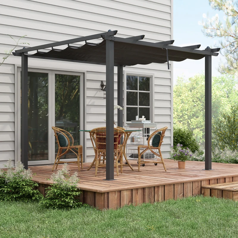 Best 3 x 3m Aluminium Pergola, with Retractable Roof - Dark Grey - Image 2