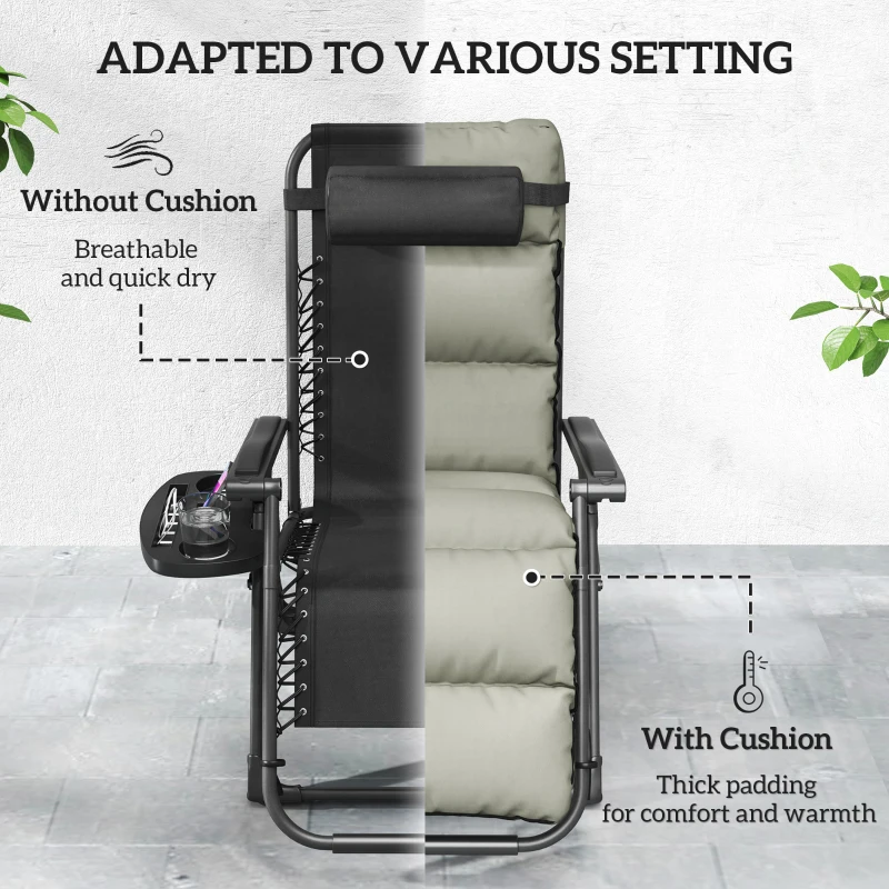 Best Set of Two Reclining Sun Loungers, with Cushion - Grey - Image 5
