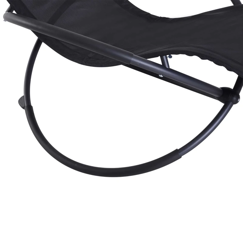 Best Outdoor Orbital Lounger Zero Gravity Patio Chaise Foldable Rocking Chair w/ Pillow Black - Image 8