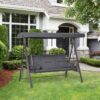 Best 3 Seater Garden Swing Chair Outdoor Hammock Bench w/ Adjustable Canopy, Cushions and Cup Trays, Brown Steel Frame, Dark Grey Fabric - Image 15
