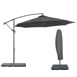 Best 3(m) Garden Banana Parasol Cantilever Umbrella with Crank Handle, Cross Base, Weights and Cover for Outdoor, Hanging Sun Shade, Black