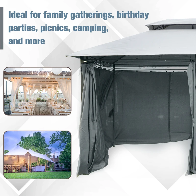Best 4m x 3(m)Garden Gazebo, Double Roof Outdoor Gazebo Canopy Shelter with Curtains, Solid Steel Frame for Lawn and Deck, Grey - Image 6