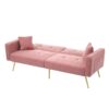 Convertible Sofa Bed with Adjustable Backrest, Gold Legs, Side Pockets, Sherpa Fabric Sleeper Sofa for Bedroom, 176L x 64W x 75H cm, Pink - Image 13