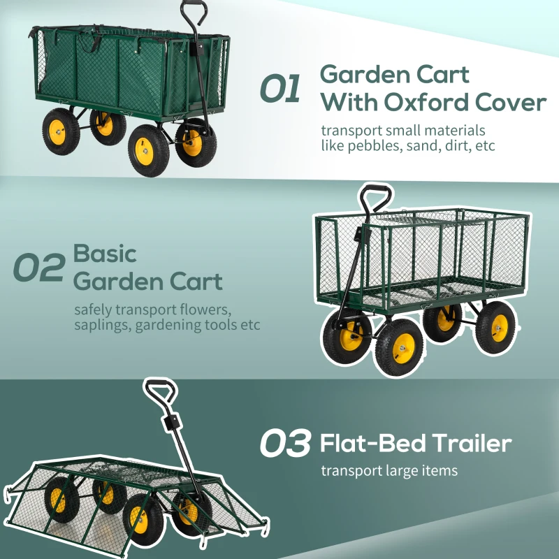 Best Large 4 Wheel Heavy Duty Garden Cart Truck Trolley Wheelbarrow with Handle and Metal Frame - Green - Image 5