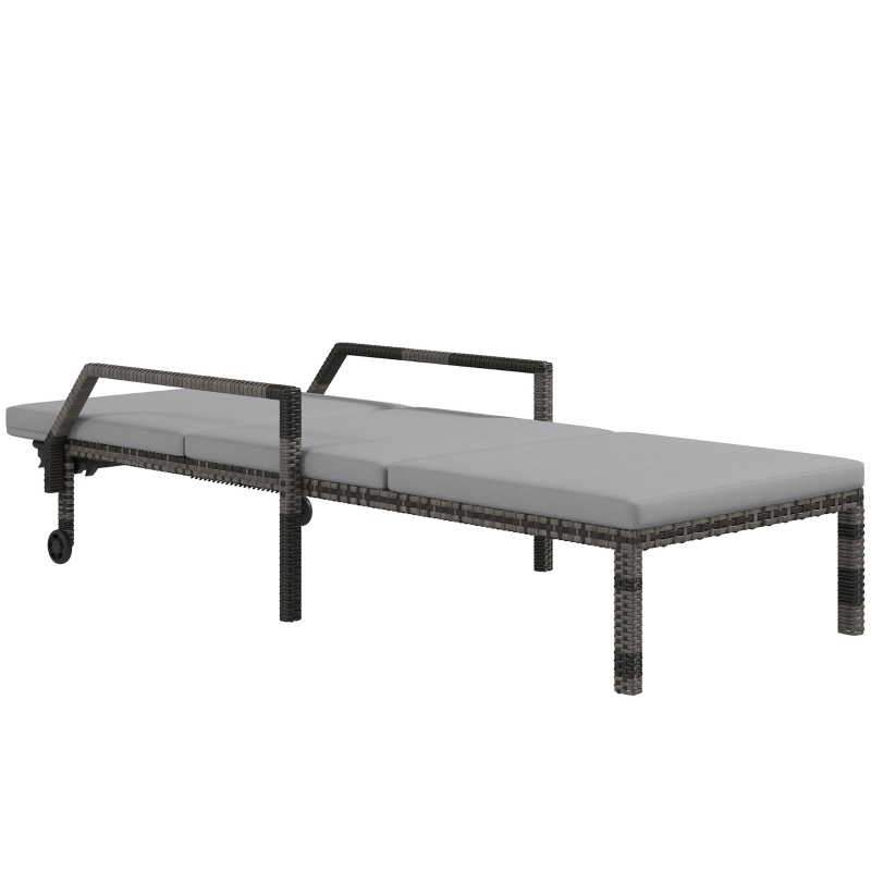 Best Outdoor Sun Lounger, Rattan Wicker Chaise Recliner with 5-Level Adjustable Backrest and 2 Wheels - Image 11