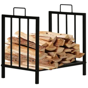 Best Metal Firewood Log Holder Indoor Outdoor Firewood Rack Fireplace Wood Storage Shelf w/ Handles, Rust-Resistant, Black, 39L x 32.5W x 46Hcm