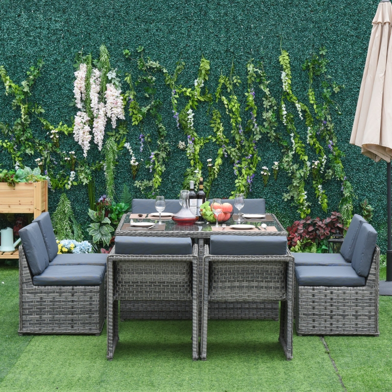 Best 8 Seater Rattan Cube Garden Furniture Set with Parasol Hole, Rattan Dining Set with Cushions, Outdoor Dining Table and Chairs with Square Glass Top Table for Patio, Balcony, Mixed Grey - Image 10